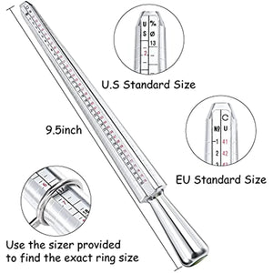 Aluminum Ring Mandrel Dual Measurement Size Metal Rings Sizers Tools Kit