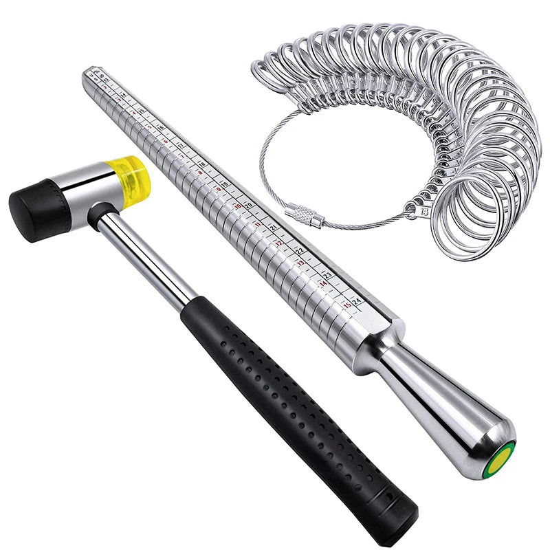 Ring Sizer Measuring Tool Set with Metal Mandrel Gauge Kit