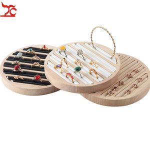 Bamboo Wood Ring Display Tray Round 6 Long Slot Bracelet Tray