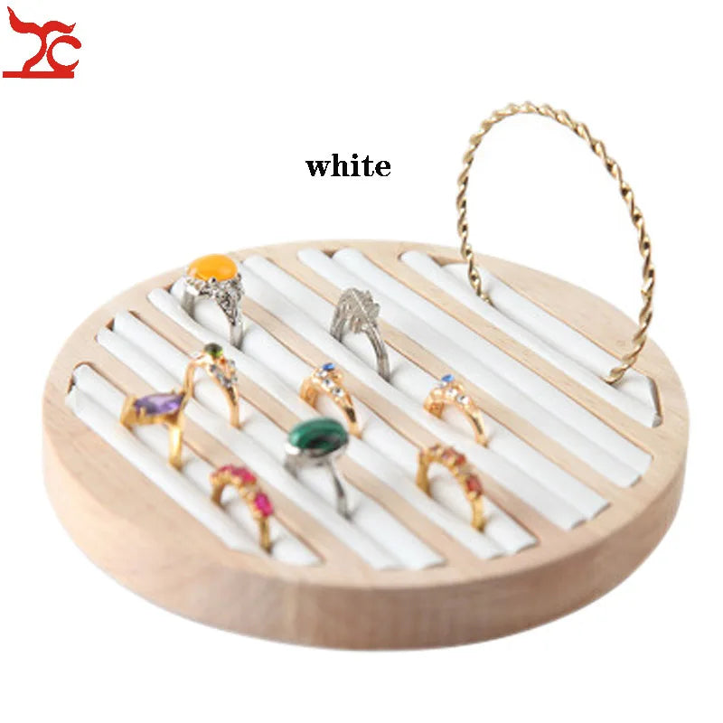 Bamboo Wood Ring Display Tray Round 6 Long Slot Bracelet Tray