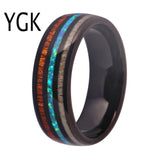 Tungsten Wedding Band with Wood-Fire Opal -Antler Ring