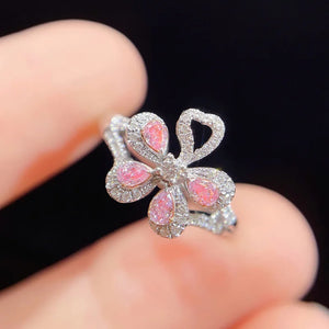 Pink Zircon Crystal Butterfly Ring Romantic Eternity Ring Women