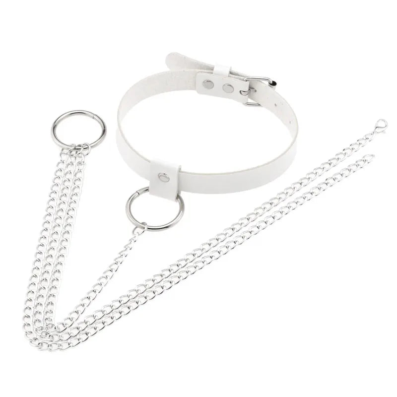 Punk Leather Collar Necklace Choker Chain