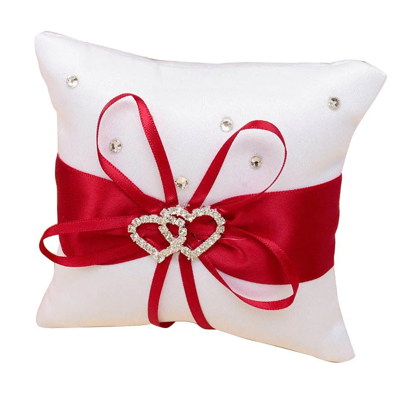 Wedding Ring Pillow Satin Ribbons Red