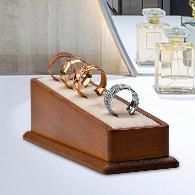 Wooden Rings Display Stand Holds 5 Rings Organizer Rack