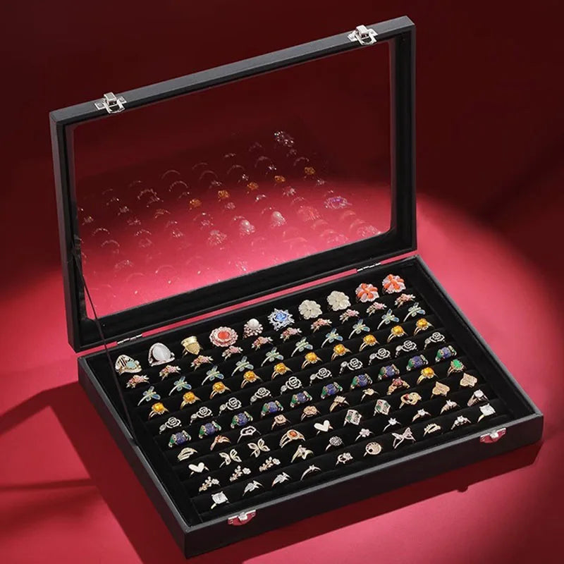 Jewelry Organizer Tray with Clear Lid Velvet Drawer Insert