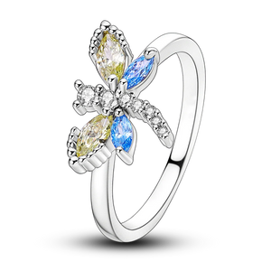 925 Silver Pink Heart Crown Star Moon Snowflake Zircon Rings