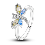 925 Silver Pink Heart Crown Star Moon Snowflake Zircon Rings
