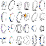 925 Silver Pink Heart Crown Star Moon Snowflake Zircon Rings