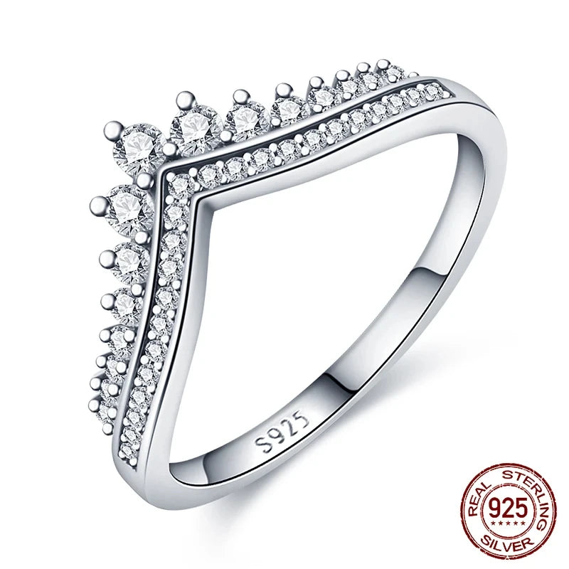 925 Sterling Silver Pink Heart Crown Star Moon Snowflake Zircon Rings