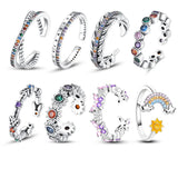925 Silver Butterfly Open Ring Colorful CZ Wedding Engagement Jewelry