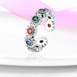 925 Silver Butterfly Open Ring Colorful CZ Wedding Engagement Jewelry