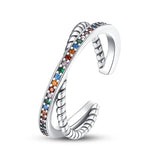 925 Silver Butterfly Open Ring Colorful CZ Wedding Engagement Jewelry