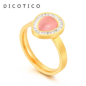 Pink Cat's Eye Stone Rhinestone Wedding Bands Water Droplet Rings
