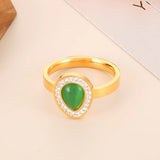 Pink Cat's Eye Stone Rhinestone Wedding Bands Water Droplet Rings