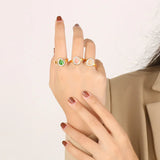 Pink Cat's Eye Stone Rhinestone Wedding Bands Water Droplet Rings