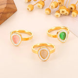 Pink Cat's Eye Stone Rhinestone Wedding Bands Water Droplet Rings
