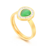 Pink Cat's Eye Stone Rhinestone Wedding Bands Water Droplet Rings