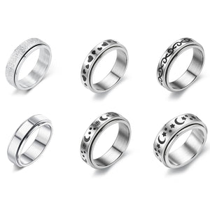 6pcs Stainless Steel Spinner Rings Set for Anxiety Relief