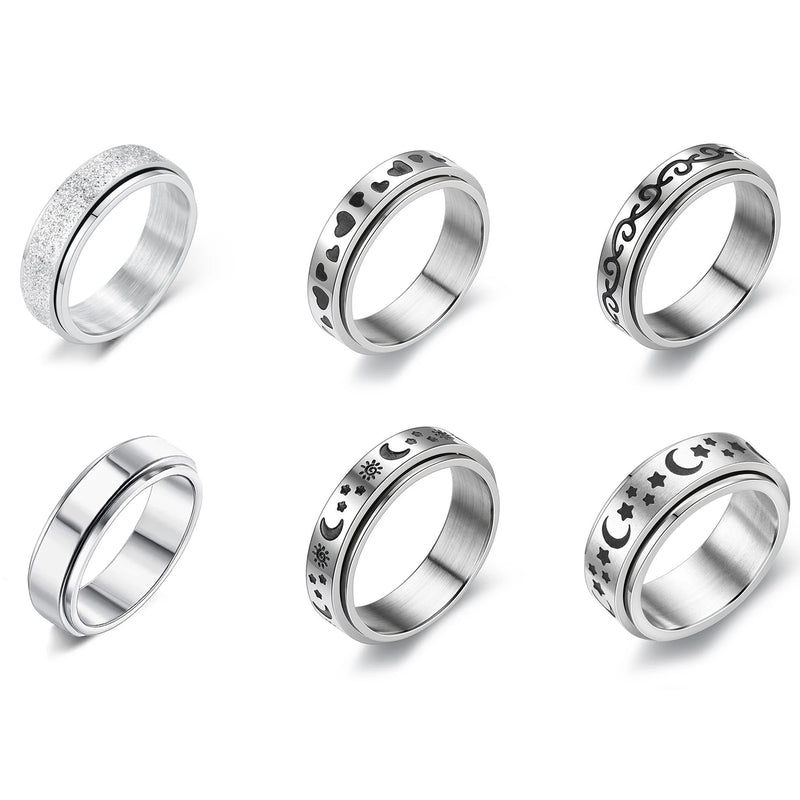 6pcs Stainless Steel Spinner Rings Set for Anxiety Relief