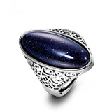 925 Silver Vintage Aventurine Turquoise Hollow Out Ring