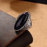 925 Silver Vintage Aventurine Turquoise Hollow Out Ring