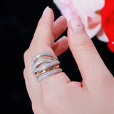 Two Color Layer Cross Zircon Ring Wedding Rings