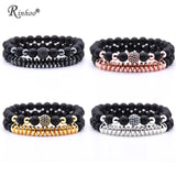 Rinhoo Natural Stone Bead Bracelet CZ Charms Beaded Bangle 8mm Disco Ball