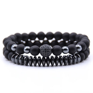 Rinhoo Natural Stone Bead Bracelet CZ Charms Beaded Bangle 8mm Disco Ball