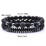 Rinhoo Natural Stone Bead Bracelet CZ Charms Beaded Bangle 8mm Disco Ball