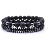 Rinhoo Natural Stone Bead Bracelet CZ Charms Beaded Bangle 8mm Disco Ball