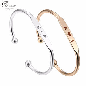 Rinhoo Bar Engraved Bracelets Copper Bangle for Women
