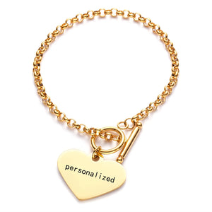 Rinhoo Love Heart Bracelet Stainless Steel Engrave Name Letters Word Charm Jewel
