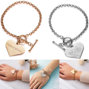 Rinhoo Love Heart Bracelet Stainless Steel Engrave Name Letters Word Charm Jewel