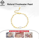 925 Silver Paperclip Chain Bracelet with Baroque Pearl