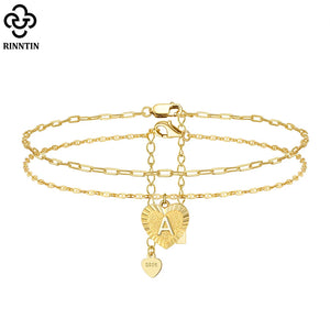 14K Plated Silver Layered A Anklet for Women Initial Ankle Foot Chain