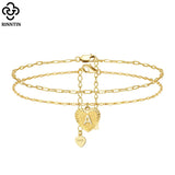 14K Plated Silver Layered A Anklet for Women Initial Ankle Foot Chain