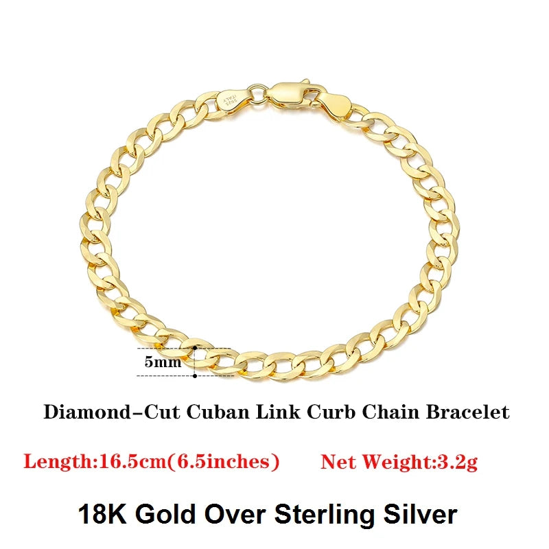 Diamond-Cut Cuban Chain Bracelet 925 Silver