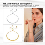 18K Over 925 Sterling Silver Diamond-Cut Bolo Bead Bracelet