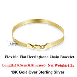 Italian 4.5mm Flat Herringbone Chain Bracelet 18K Plated 925 Sterling Silver