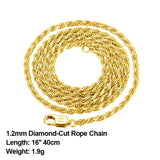 925 Silver 1.2mm Diamond-Cut Rope Chain Necklace for Women