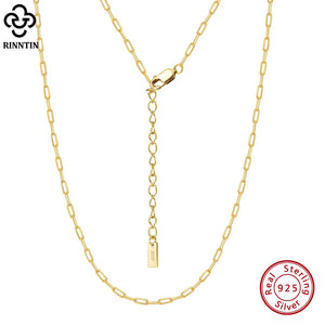 925 Silver Paperclip Chain Necklace Dainty 14K Women's Neck Chain Jewelry
