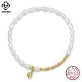 925 Silver 14K Bamboo Chain Pearl Bracelet Baroque Pearls Women's Party Jewelry