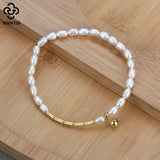 925 Silver 14K Bamboo Chain Pearl Bracelet Baroque Pearls Women's Party Jewelry
