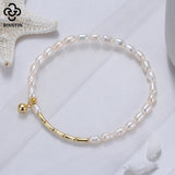 925 Silver 14K Bamboo Chain Pearl Bracelet Baroque Pearls Women's Party Jewelry