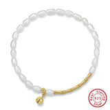 925 Silver 14K Bamboo Chain Pearl Bracelet Baroque Pearls Women's Party Jewelry