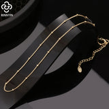 925 Sterling Silver 14K Bead Side Chain Necklace Women's Jewelry