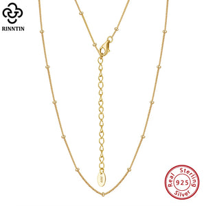 925 Sterling Silver 14K Bead Side Chain Necklace Women's Jewelry