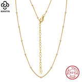 925 Sterling Silver 14K Bead Side Chain Necklace Women's Jewelry
