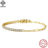 925 Silver Paperclip Chain CZ Tennis Bracelet Women SB119